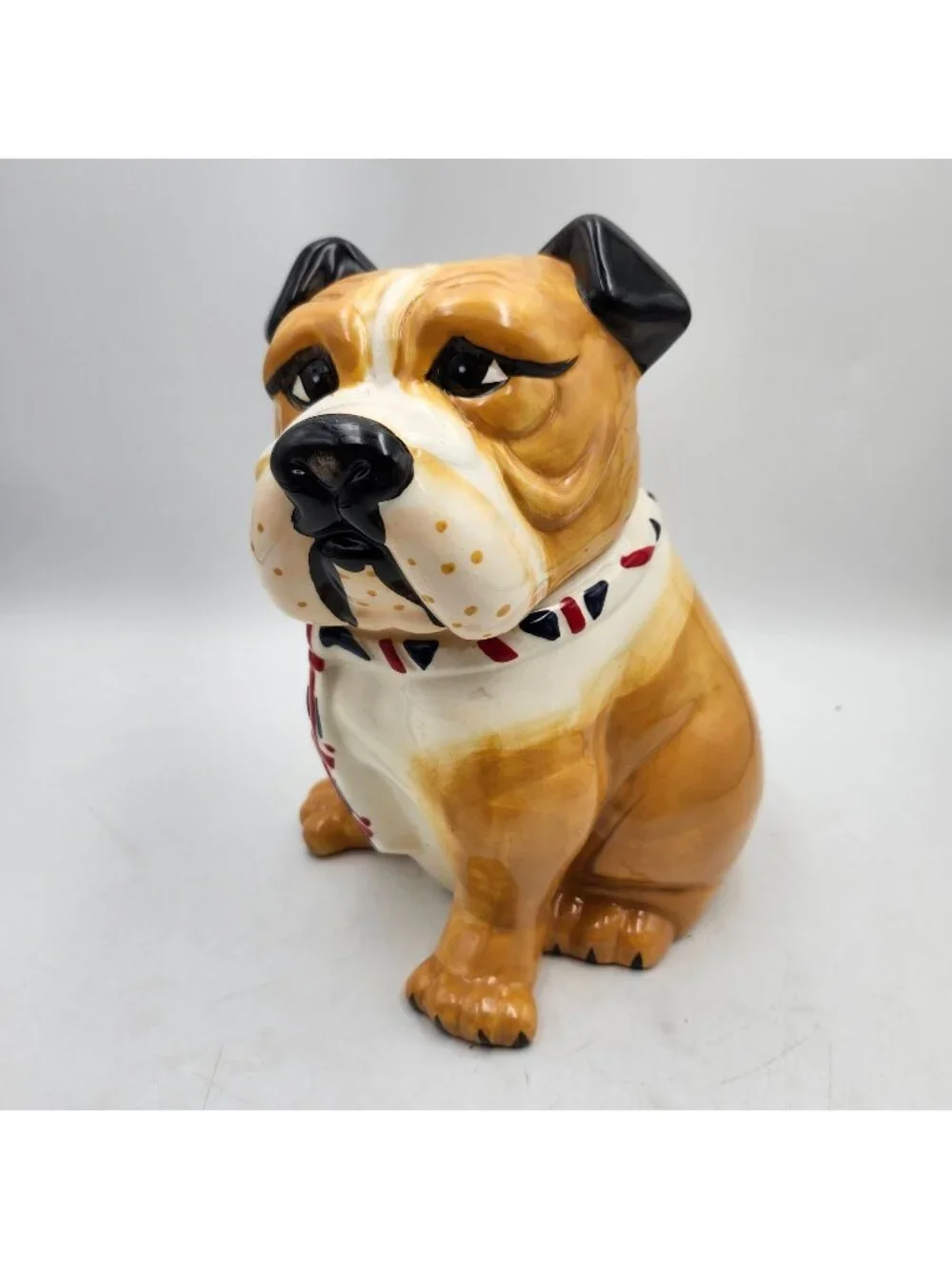 Hannington British Bulldog Ceramic Cookie Dog Biscuit Treats Jar Union Jack Neck